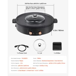 Hot Pot with Grill, 1800W 2-in-1 Electric Smokeless Grill and Hot Pot, Korean BBQ Shabu Shabu Hotpot with Separate Dual Temperature Control, Non-stick Pan, for 2-8 People Family Dining