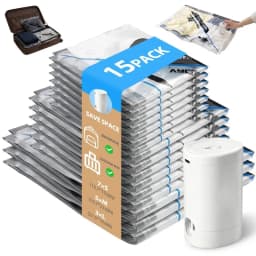 15 Pack Vacuum Bags for Travel with Rechargeable Air Pump, Compression Packing Bags for Luggage, Air Vacuum Bags with Rechargeable Pump, Reusable Space Saver Bags, Airtight Zipper Seal for Clothes Blankets Bedding Quilt, Vacuum Seal Bags for Clothing