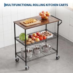 3-Tier Kitchen Island Cart With Wheels, 35.43in Heavy Duty Microwave Stand, Wood Top, Locking Utility Storage Cart For Home Bar