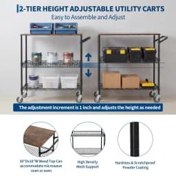 3-Tier Kitchen Island Cart With Wheels, 35.43in Heavy Duty Microwave Stand, Wood Top, Locking Utility Storage Cart For Home Bar