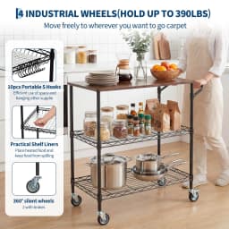 3-Tier Kitchen Island Cart With Wheels, 35.43in Heavy Duty Microwave Stand, Wood Top, Locking Utility Storage Cart For Home Bar