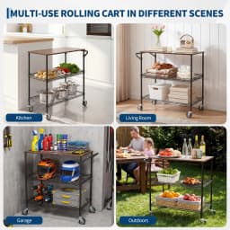 3-Tier Kitchen Island Cart With Wheels, 35.43in Heavy Duty Microwave Stand, Wood Top, Locking Utility Storage Cart For Home Bar
