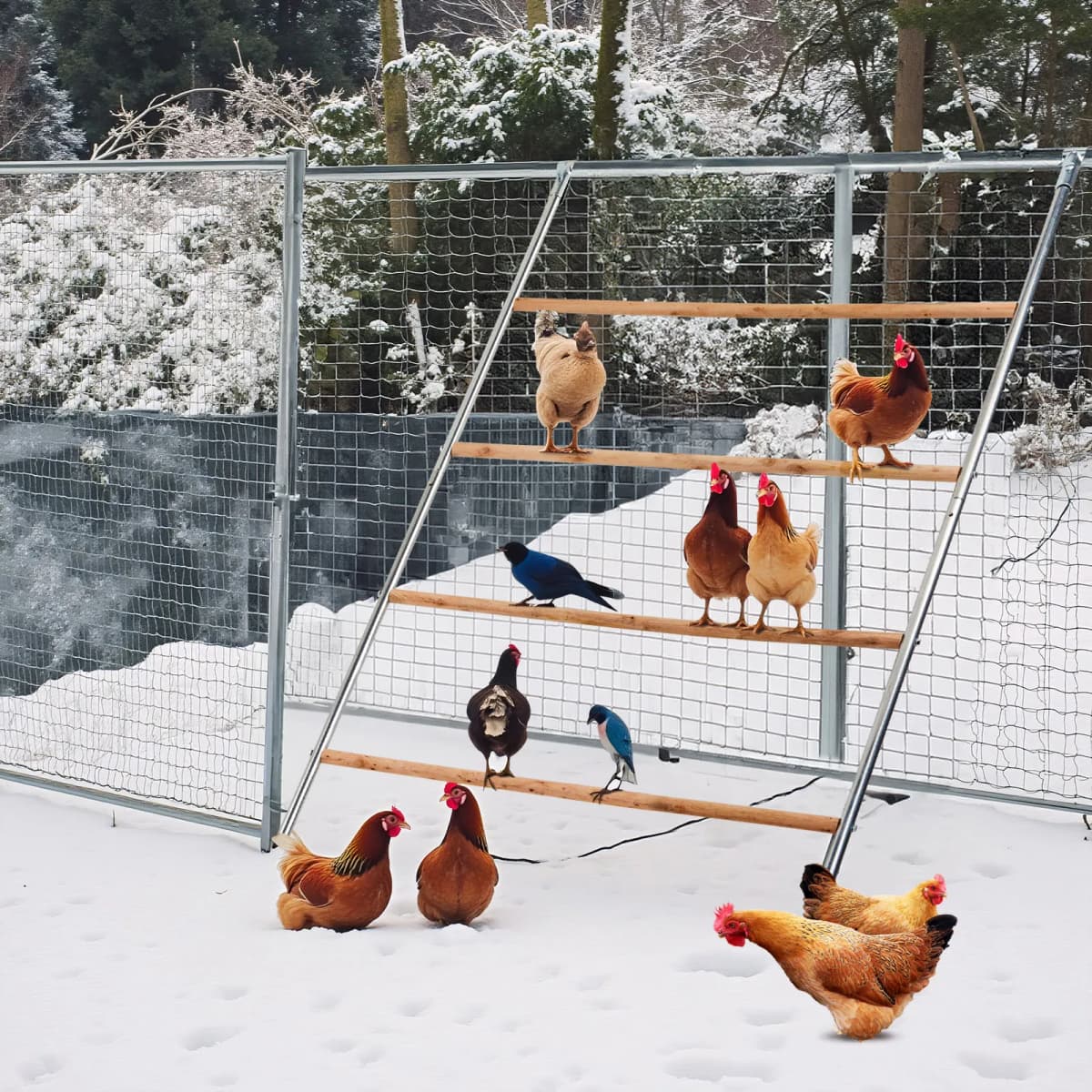Chicken Perch for Coop with Ladder Design, 104*143cm Outdoor Chicken Perch, Durable Hen Coop Access for Backyard Poultry