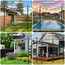 8 Pack Thickened Metal String Light Poles,10FT & 120Inch with Ground Fork Outdoor Hanging Post for Christmas Patio Garden Backyard Yard Festoon Globe String Lights Holder Outside Holiday Decor Accessories