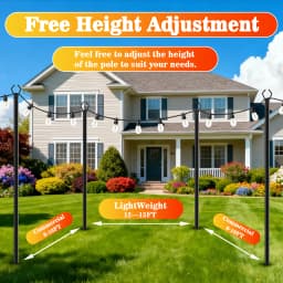 8 Pack Thickened Metal String Light Poles,10FT & 120Inch with Ground Fork Outdoor Hanging Post for Christmas Patio Garden Backyard Yard Festoon Globe String Lights Holder Outside Holiday Decor Accessories