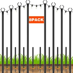 8 Pack Thickened Metal String Light Poles,10FT & 120Inch with Ground Fork Outdoor Hanging Post for Christmas Patio Garden Backyard Yard Festoon Globe String Lights Holder Outside Holiday Decor Accessories