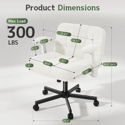 EnHomee Criss Cross Office  Chair with Wheels, Adjustable Height Vanity Chair,Teddy Plush Desk Chair with Flip-Up Arms for Bedroom & Home Office