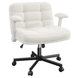 EnHomee Criss Cross Office  Chair with Wheels, Adjustable Height Vanity Chair,Teddy Plush Desk Chair with Flip-Up Arms for Bedroom & Home Office