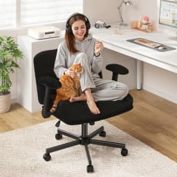 EnHomee Criss Cross Office  Chair with Wheels, Adjustable Height Vanity Chair,Teddy Plush Desk Chair with Flip-Up Arms for Bedroom & Home Office