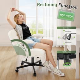 EnHomee Criss Cross Office  Chair with Wheels, Adjustable Height Vanity Chair,Teddy Plush Desk Chair with Flip-Up Arms for Bedroom & Home Office