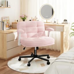 EnHomee Criss Cross Office  Chair with Wheels, Adjustable Height Vanity Chair,Teddy Plush Desk Chair with Flip-Up Arms for Bedroom & Home Office