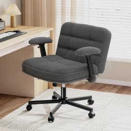 EnHomee Criss Cross Office  Chair with Wheels, Adjustable Height Vanity Chair,Teddy Plush Desk Chair with Flip-Up Arms for Bedroom & Home Office