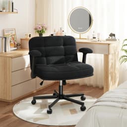 EnHomee Criss Cross Office  Chair with Wheels, Adjustable Height Vanity Chair,Teddy Plush Desk Chair with Flip-Up Arms for Bedroom & Home Office