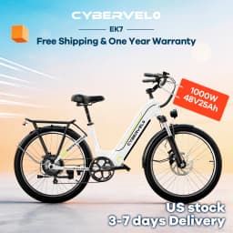 Cybervelo 1000W Peak Electric Bike for Adults up 80 Miles Removable Battery Ebike 26" Electric E Bike with 7-Speed Adult Electric Bicycles for Commute Beach Snow Womens and Man EK7