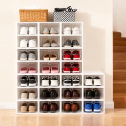 24 Pack Shoe Storage Boxes, Thickened PP+ABS Shoe Organizer with Clear Lid, Round Hole Design, Angel White Foldable & Stackable Dust Proof Box for Home, Doorway, Bedroom