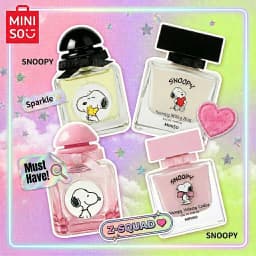 Miniso Snoopy Peanuts Women's Eau De Toilette Comforting Fruity Floral Scent with Strawberry Rose & Vanilla Sweetness Pink Square Bottle Gift for Women