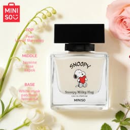 Miniso Snoopy Peanuts Women's Eau De Toilette Comforting Fruity Floral Scent with Strawberry Rose & Vanilla Sweetness Pink Square Bottle Gift for Women