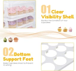 4-Tiers Cupcake Carrier, Cupcake Holder, Cupcake and Brownie Storage Container, Stacking Cupcake Storage Container Store up to 48 Cupcakes