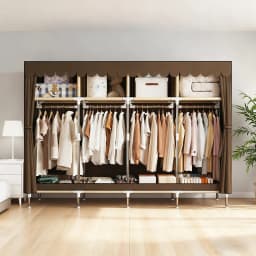 Spacious Closet Organizer for Dorm 8-Total Storage Areas, Sturdy 16mm Metal Tube Wardrobe with Dustproof Cover (78.7x17.7x66.9in