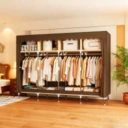 Spacious Closet Organizer for Dorm 8-Total Storage Areas, Sturdy 16mm Metal Tube Wardrobe with Dustproof Cover (78.7x17.7x66.9in