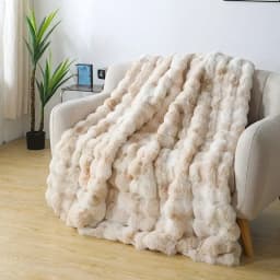 Bubble Fleece Blanket for Couch, Faux Rabbit Fur Throw Blanket, Soft Cozy Fluffy Decorative Blankets for Bed, Sofa, Mother's Day