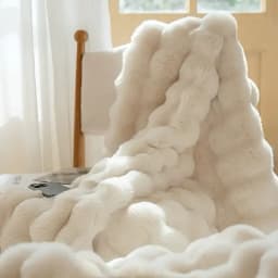 Bubble Fleece Blanket for Couch, Faux Rabbit Fur Throw Blanket, Soft Cozy Fluffy Decorative Blankets for Bed, Sofa, Mother's Day
