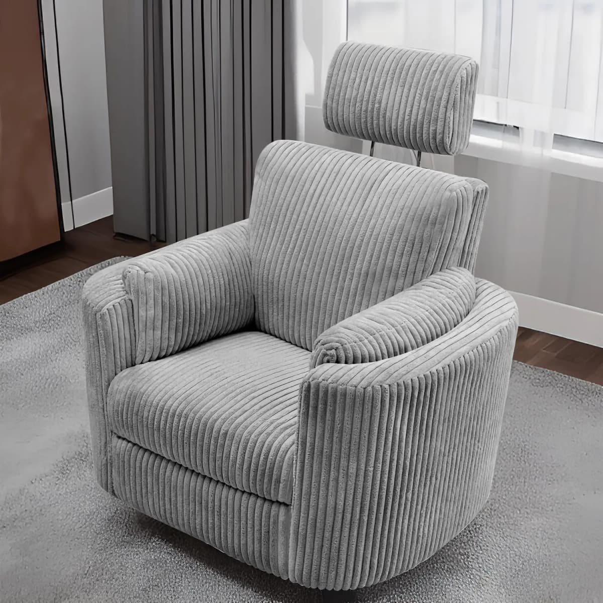 Power Swivel Recliner Rocking Chair Nursery Glider Rocker with Headrest, USB and Type-c Port, Corduroy Electric Reclining Sofa C