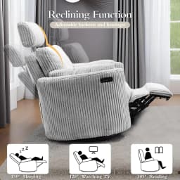 Power Swivel Recliner Rocking Chair Nursery Glider Rocker with Headrest, USB and Type-c Port, Corduroy Electric Reclining Sofa C