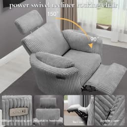 Power Swivel Recliner Rocking Chair Nursery Glider Rocker with Headrest, USB and Type-c Port, Corduroy Electric Reclining Sofa C