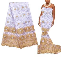 5 Yards African Lace Fabric 2026 High Quality Lace Tulle French Fabric Embroidered White Gold Nigerian Lace Fabrics for Wedding