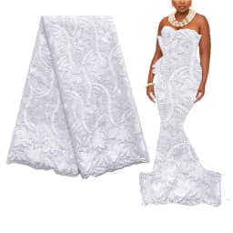 5 Yards African Lace Fabric 2026 High Quality Lace Tulle French Fabric Embroidered White Gold Nigerian Lace Fabrics for Wedding