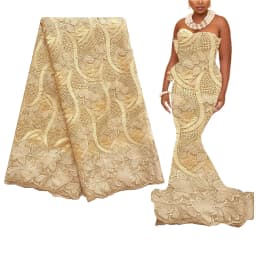 5 Yards African Lace Fabric 2026 High Quality Lace Tulle French Fabric Embroidered White Gold Nigerian Lace Fabrics for Wedding
