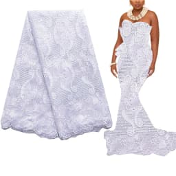5 Yards African Lace Fabric 2026 High Quality Lace Tulle French Fabric Embroidered White Gold Nigerian Lace Fabrics for Wedding