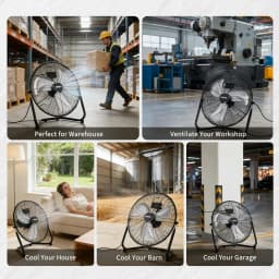 12/20 Inch Floor Fan, 3 Speeds 4800 CFM High Velocity Heavy Duty Industrial Fan, 360° Adjustable Tilt,Cooling for Industrial Home