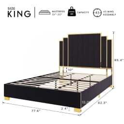 King Bed Frame Upholstered Platform with Gold Trim Headboard No Box Spring Needed Black, Customized