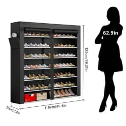 Senmeo Double Row 7 Layer Shoe Cabinet With Dust Cover, Non-Woven Space-Saving Shoe Rack With Large Capacity, Easy To Assemble