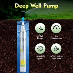 24V 370W Deep Well Pump Stainless Steel Water Pump 2850RPM for Irrigation, Landscaping, Cleaning, Water Supply