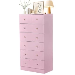 Pink 6 Drawer Dresser Bedroom Modern Wood Chest Anti-Tipping Rose Gold Handle Living Room Hallway Office, Customized