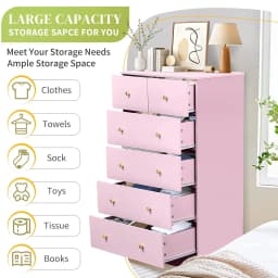 Pink 6 Drawer Dresser Bedroom Modern Wood Chest Anti-Tipping Rose Gold Handle Living Room Hallway Office, Customized