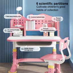 Kids Functional Desk Chair Set, Height Adjustable Children School Study Desk With Castle Backboard