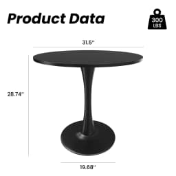 31.5" Small Round Tulip Dining Table for 2-4 People, Wood Tabletop with Metal Pedestal Base, Modern Mid Century