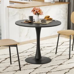 31.5" Small Round Tulip Dining Table for 2-4 People, Wood Tabletop with Metal Pedestal Base, Modern Mid Century