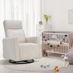 High-Back Swivel Rocker Nursery Chair with Arms Corduroy Glider Living Room Bedroom Beige, Customized