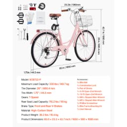 SucceBuy Cruiser Bike 24/26Inch Beach Cruiser Bike with Basket Rear Rack Adjustable Seat, Fits for Cycling, Exercise & Shopping