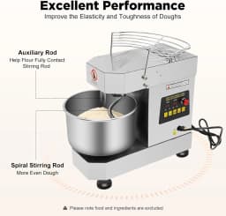 750W Rotating Food Mixer Machine for Making Bread & Pizza, Dough Kneading Machine with Food-Grade Stainless Steel Bowl (10L)