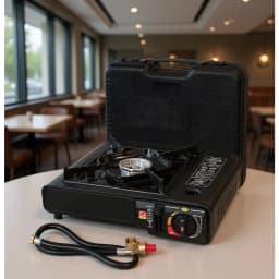 Dual Fuel Portable Camping Stove with Butane Propane Compatibility 7800 BTUs Output Includes Hose and Case