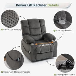 Power Lift Velvet Recliner Massage Heat 160° Lay Flat Sofa w/ Cup Holders Living Room, Customized