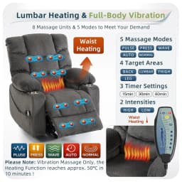 Power Lift Velvet Recliner Massage Heat 160° Lay Flat Sofa w/ Cup Holders Living Room, Customized