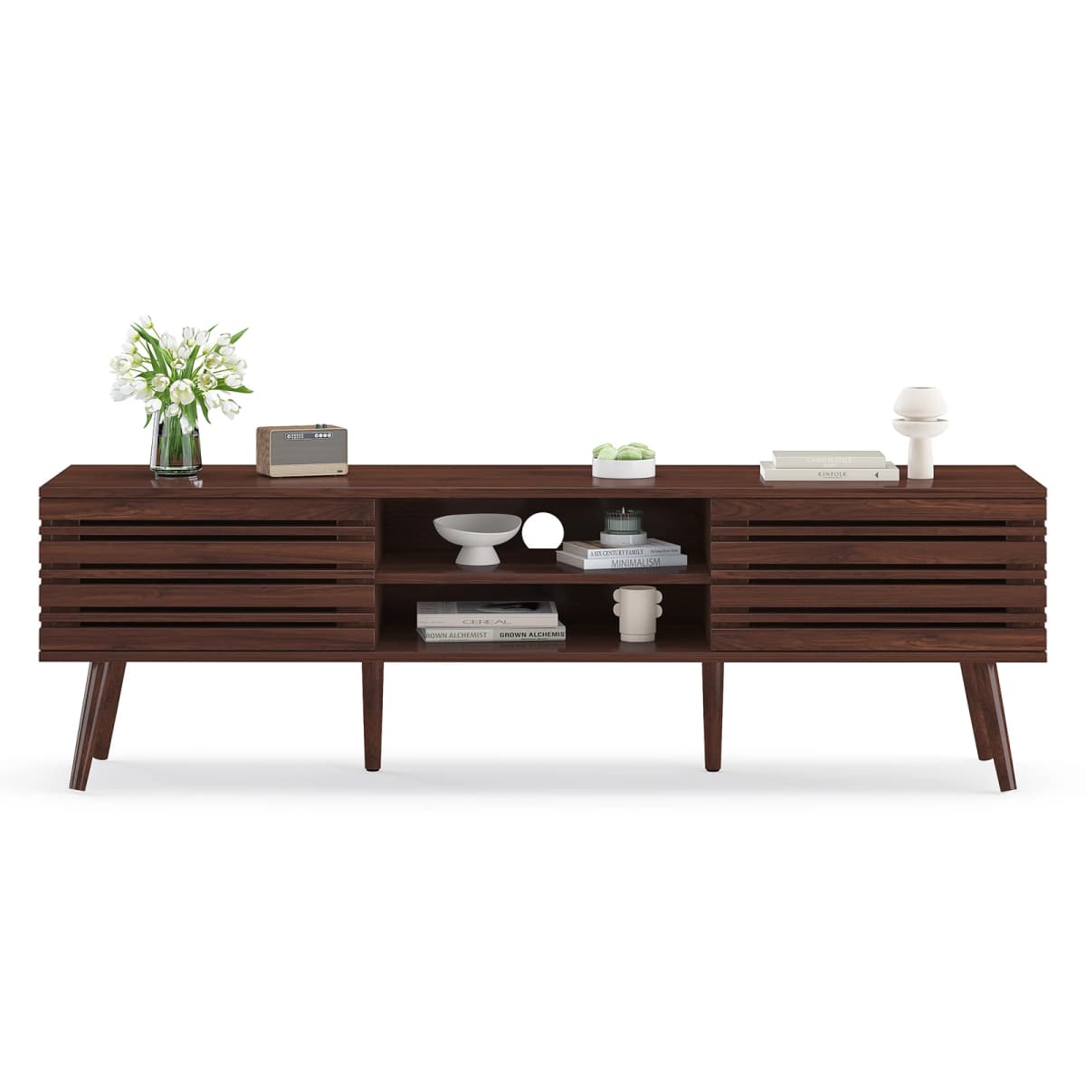 Farini Mid Century Modern TV Stand for TVs Up to 70", Wood Media Console with Storage & Cable Management for Living Room