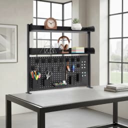 37" Clamp-on Pegboard with Accessories, No Drill Desk Shelf, 2-Tier Organizer with Hooks & Tray, Space Saving Storage Rack for Home Office & Dorm